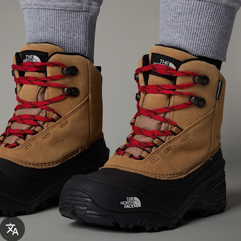 The North Face Kids Tan and Black Winter Boots with Red Laces